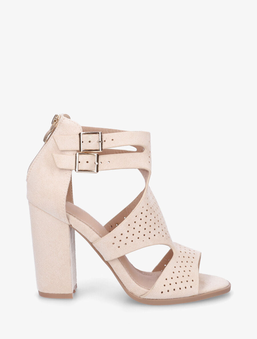 Sandales à talon à double brides à boucle - Beige - 5