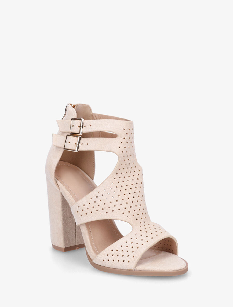 Sandales à talon à double brides à boucle - Beige - 2