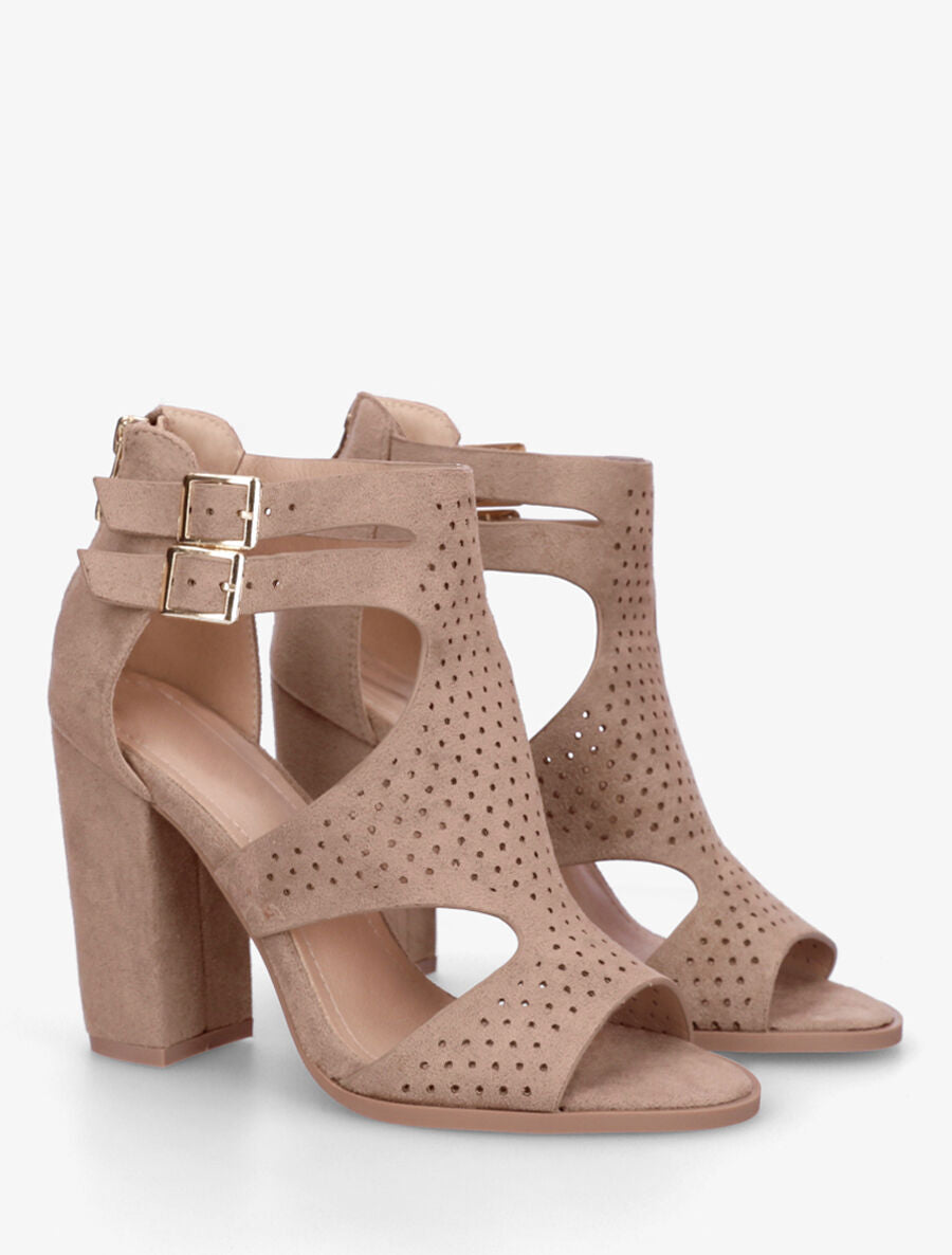 Sandales à talon à double brides à boucle - Taupe - 4