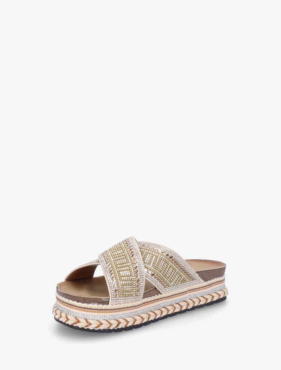 Claquettes croisées à strass - Or - 3