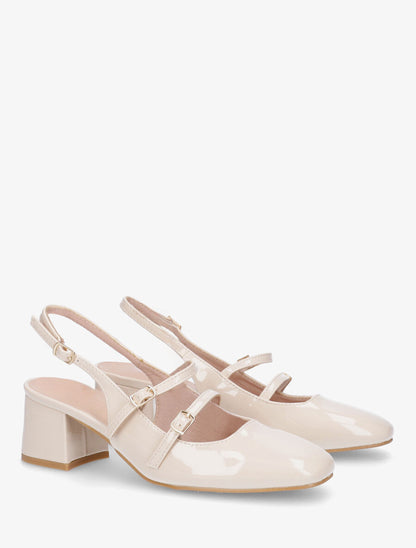 Escarpins vernis à talon carré - Beige - 4