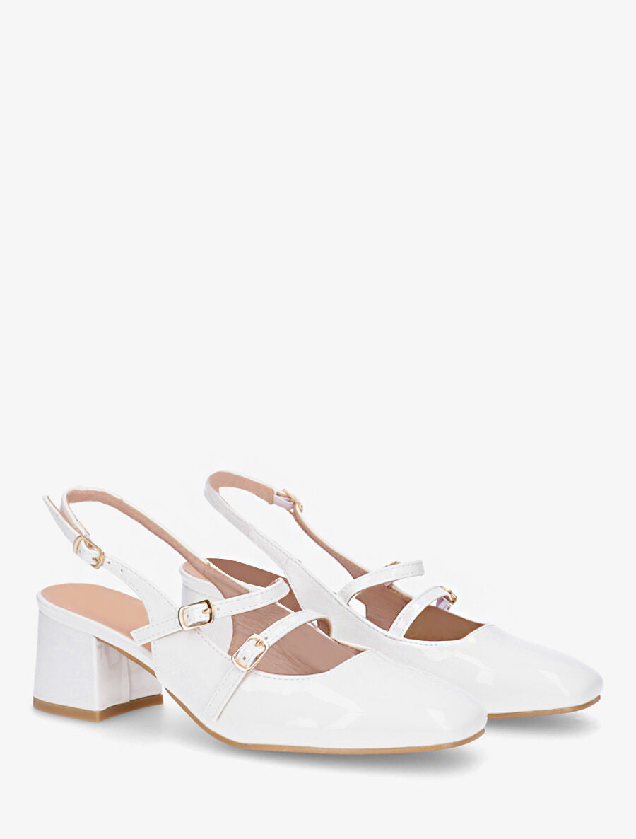 Escarpins vernis à talon carré - Blanc - 4