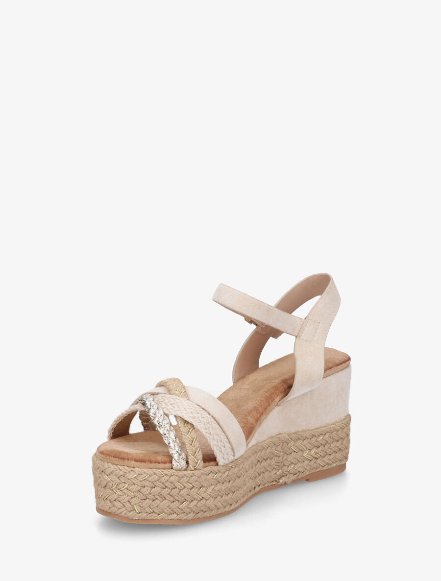 Sandales compensées en raphia et simili tressés - Beige - 3