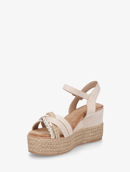 Sandales compensées en raphia et simili tressés - Beige - 3