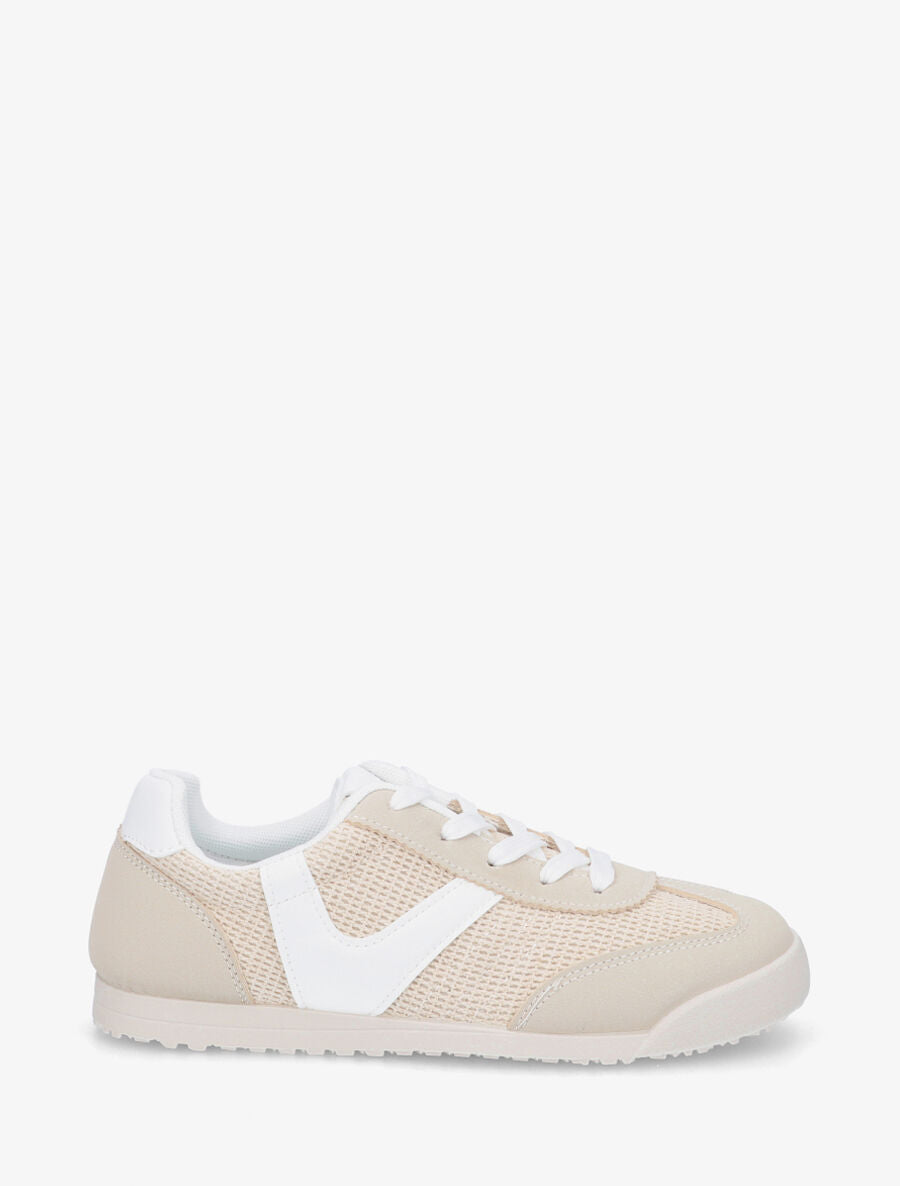 Sneakers plates à empiècement effet tissé - Beige - 5