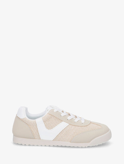 Sneakers plates à empiècement effet tissé - Beige - 5
