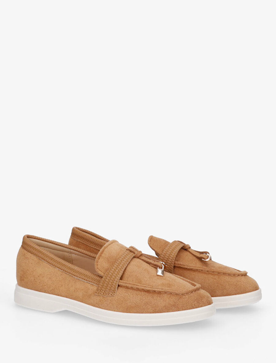 Mocassins plats à empiècement métal - Camel - 4