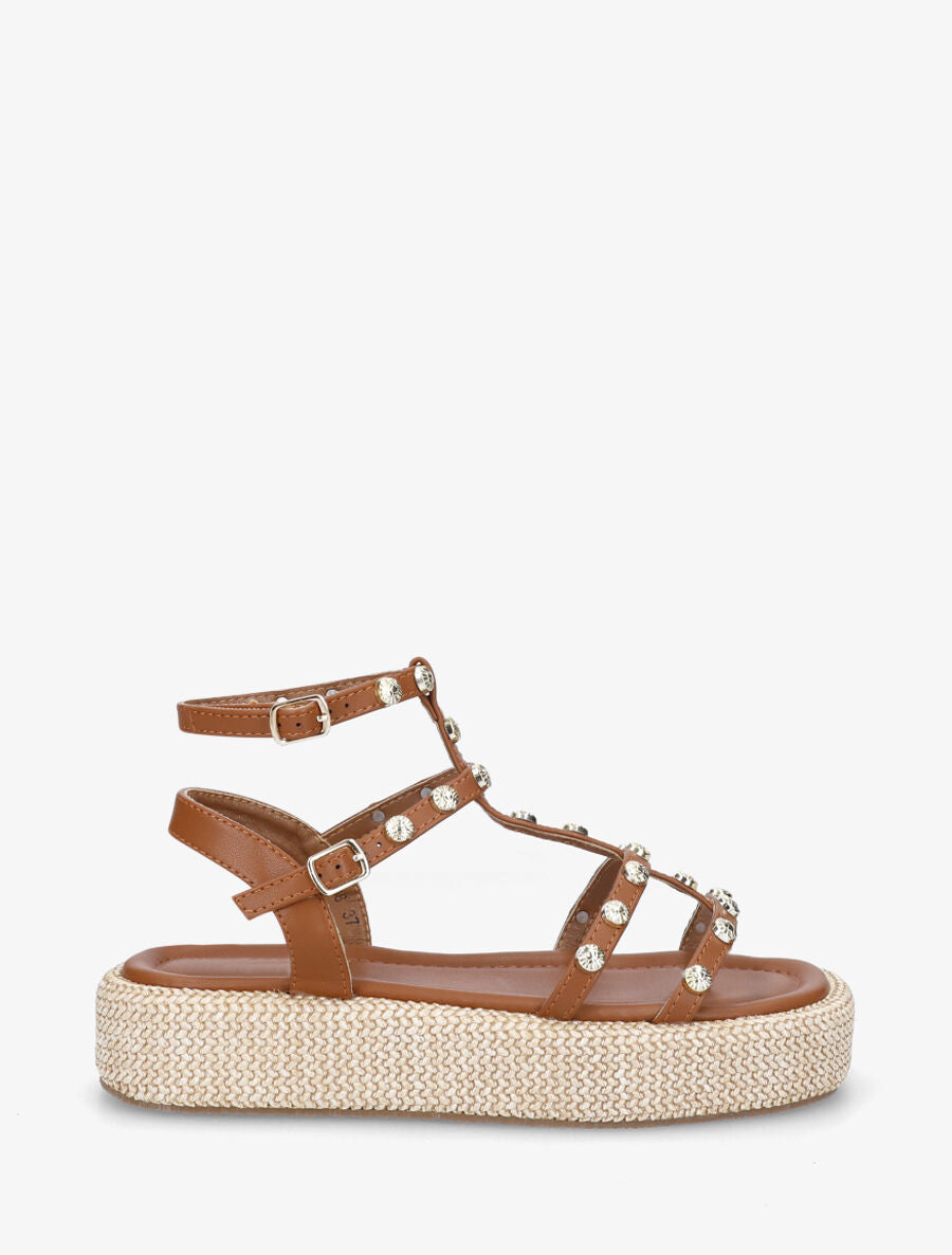 Sandales style spartiates cloutés - Camel - 1
