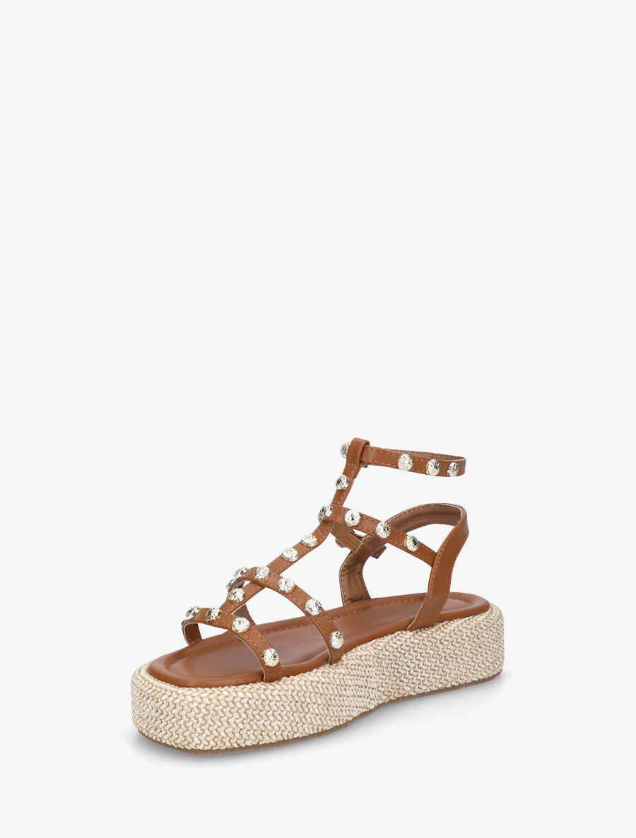 Sandales style spartiates cloutés - Camel - 3