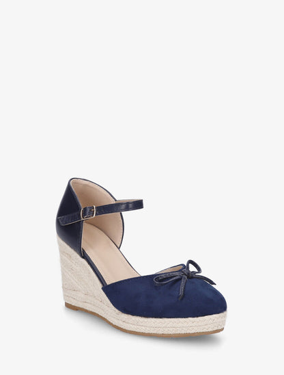 Sandales compensées à nœud décoratif - Marine - 2