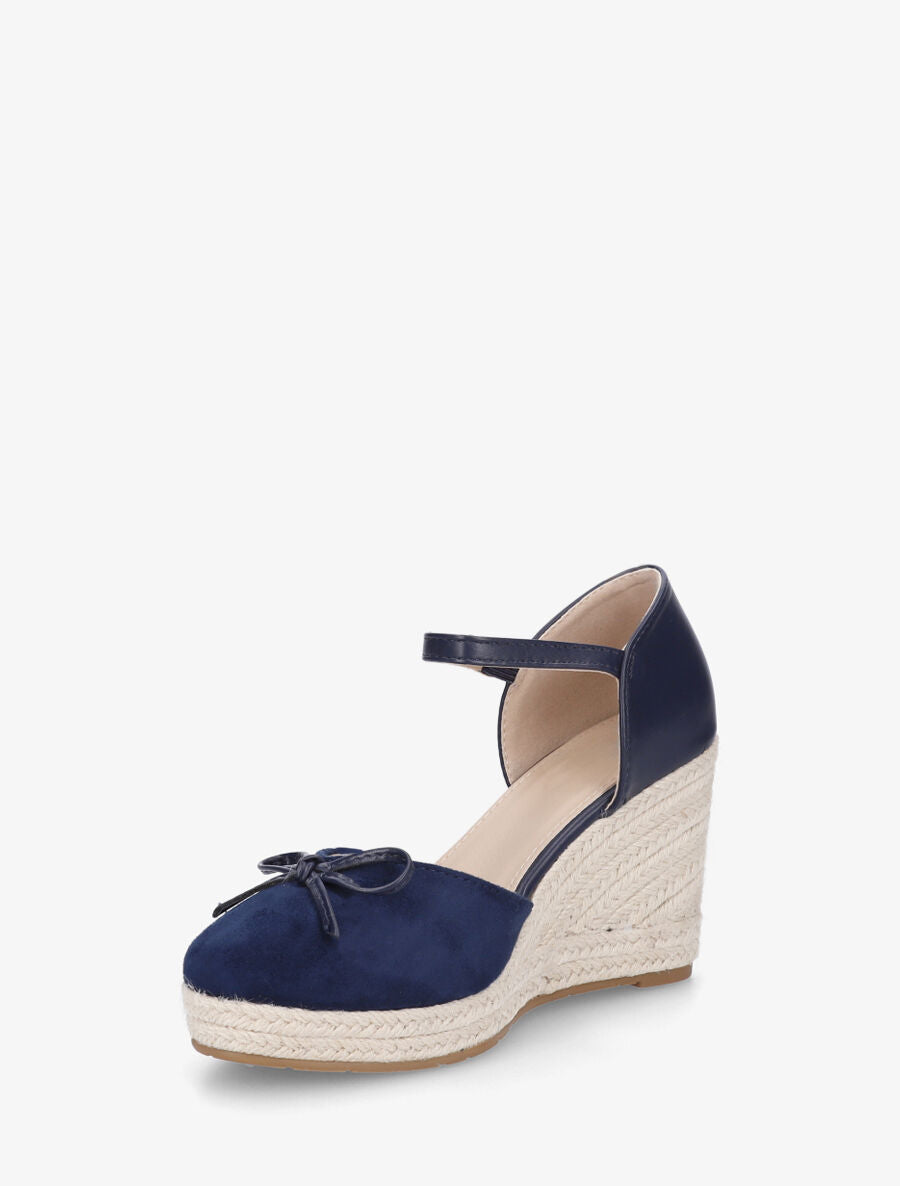 Sandales compensées à nœud décoratif - Marine - 3