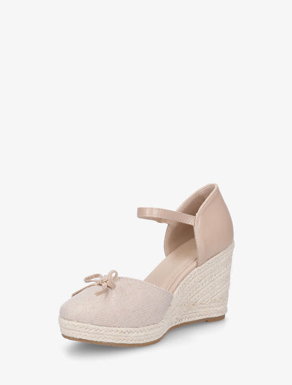 Sandales compensées à nœud décoratif - Taupe - 3