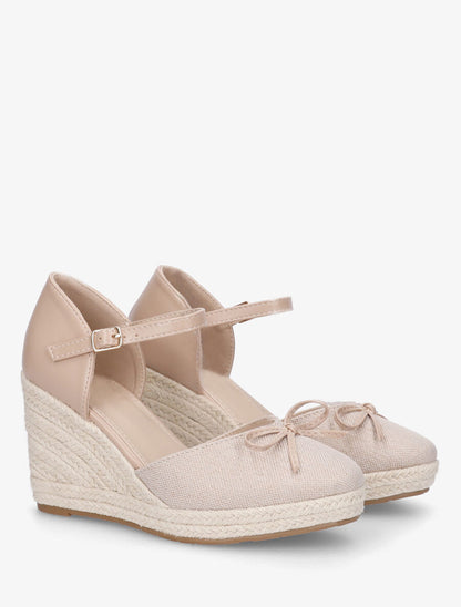 Sandales compensées à nœud décoratif - Taupe - 4