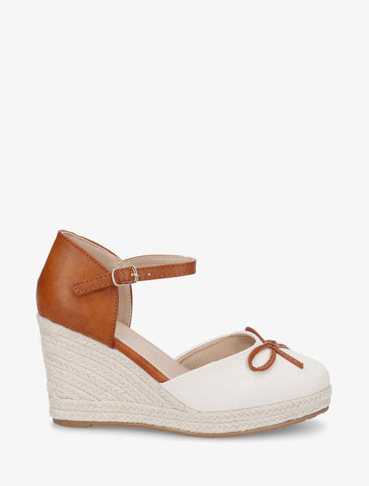 Sandales compensées à nœud décoratif - Beige - 1