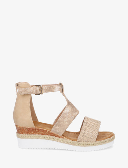 Sandales compensées bride python irisé - Taupe