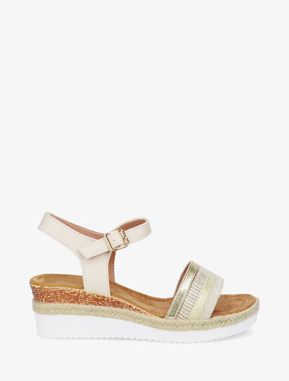 Sandales talon compensé tressé raphia - Beige