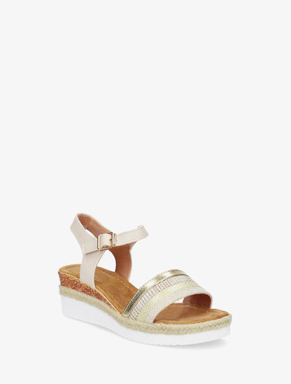 Sandales talon compensé tressé raphia - Beige