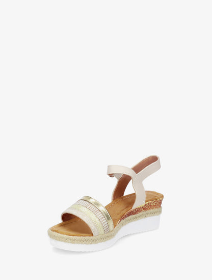 Sandales talon compensé tressé raphia - Beige