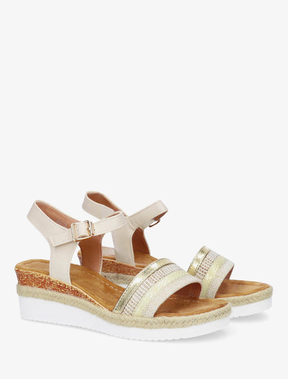 Sandales talon compensé tressé raphia - Beige