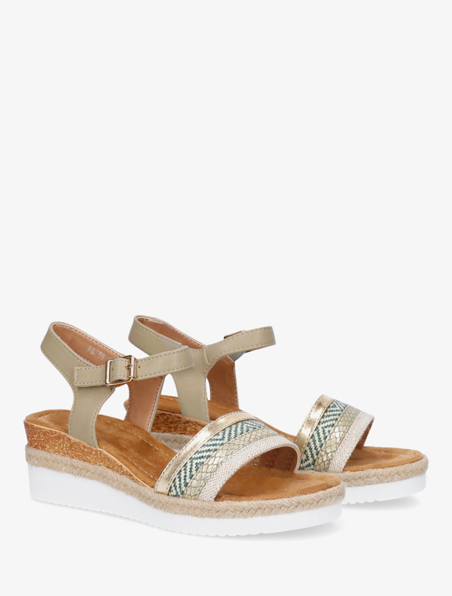 Sandales compensées à brides texturées - Kaki