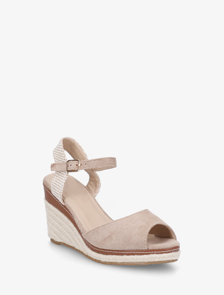 Sandales compensées bride damier - Taupe