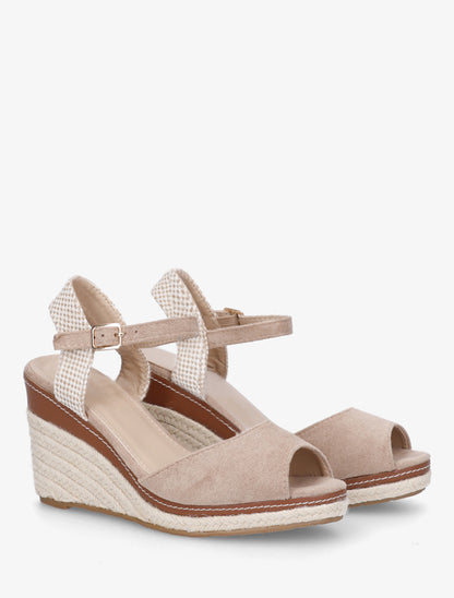 Sandales compensées bride damier - Taupe