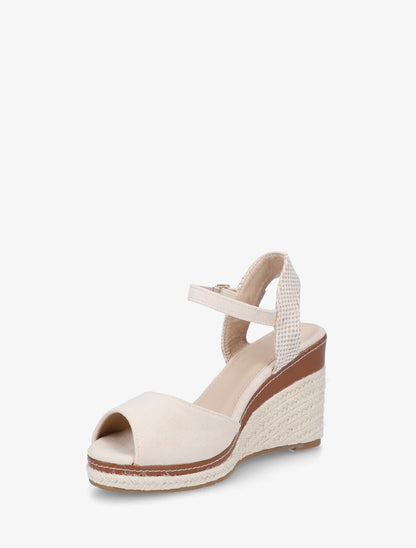 Sandales compensées bride damier - Beige