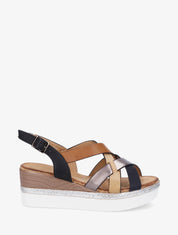Sandales compensées à brides croisées - Noir