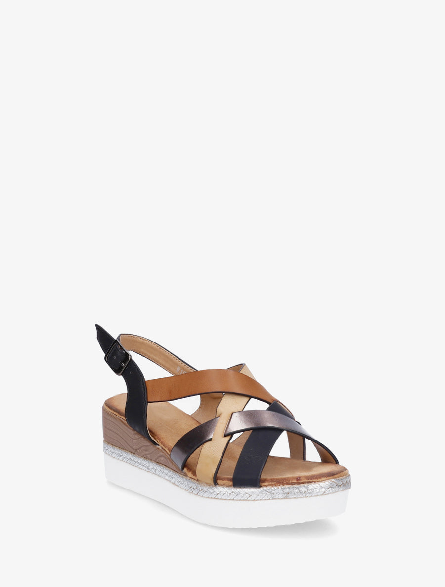 Sandales compensées à brides croisées - Noir