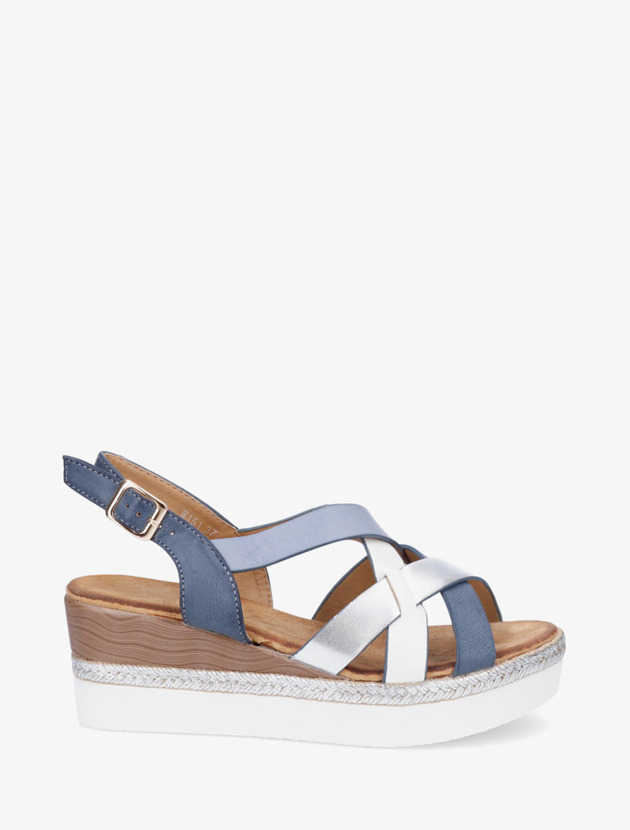Sandales compensées à brides croisées - Bleu
