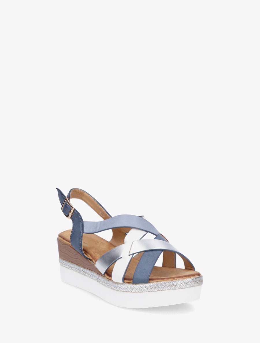 Sandales compensées à brides croisées - Bleu