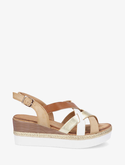 Sandales compensées à brides croisées - Camel