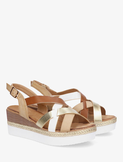 Sandales compensées à brides croisées - Camel
