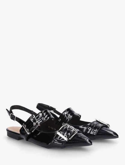 Ballerines vernies à bout pointu et talon ouvert - Noir - 4