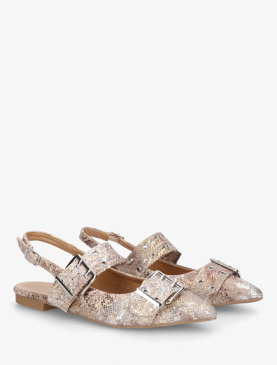 Ballerines python à bout pointu et talon ouvert - Beige - 4