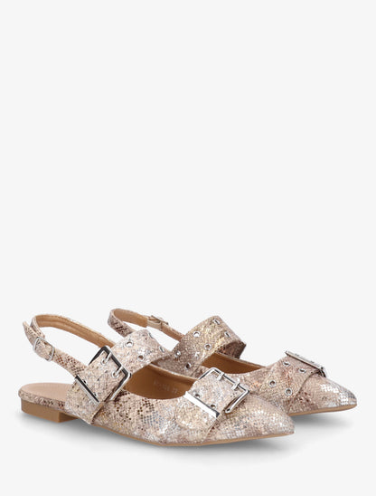 Ballerines python à bout pointu et talon ouvert - Beige - 4
