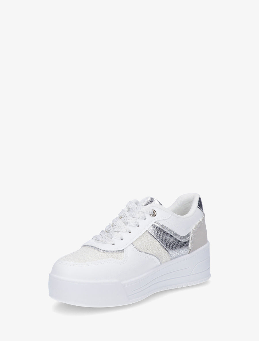 Sneakers à empiècement effet nubuck et tweed - Argent - 3