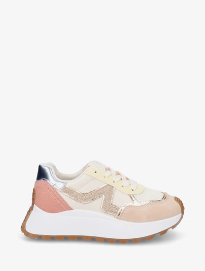 Sneakers en simili à détail irisé et contrefort contrastant - Beige - 1