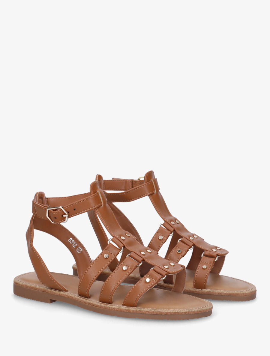 Nu-pieds cloutées style spartiate - Camel - 4