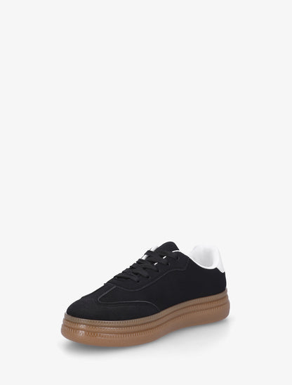 Sneakers plates effet nubuck à bandes contrastantes - Noir - 3
