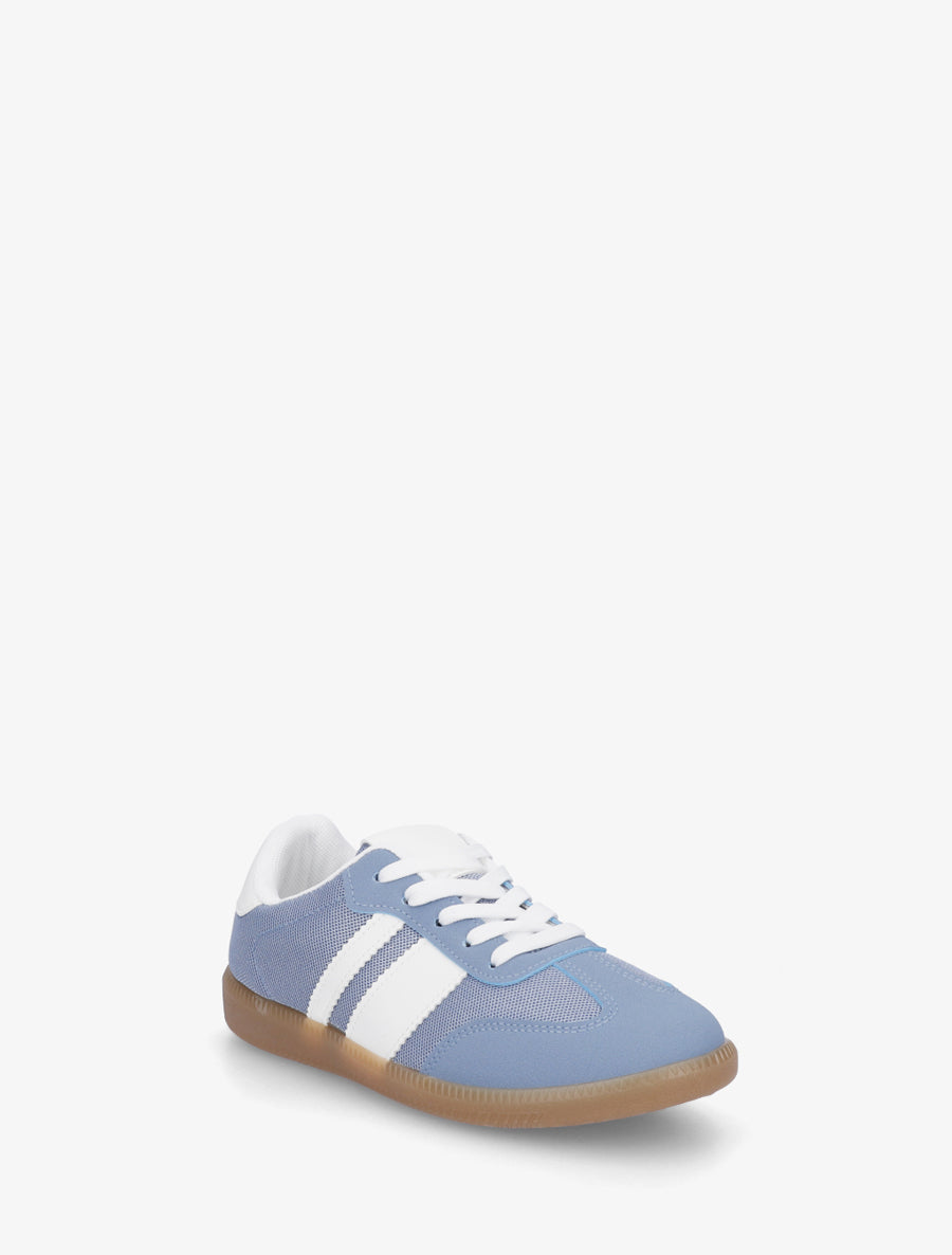 Sneakers plates en tissu à bandes contrastantes - Bleu - 2