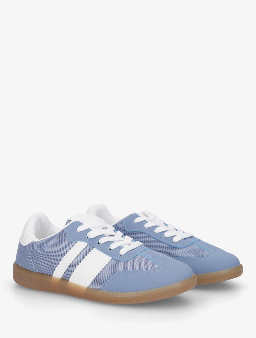 Sneakers plates en tissu à bandes contrastantes - Bleu - 4