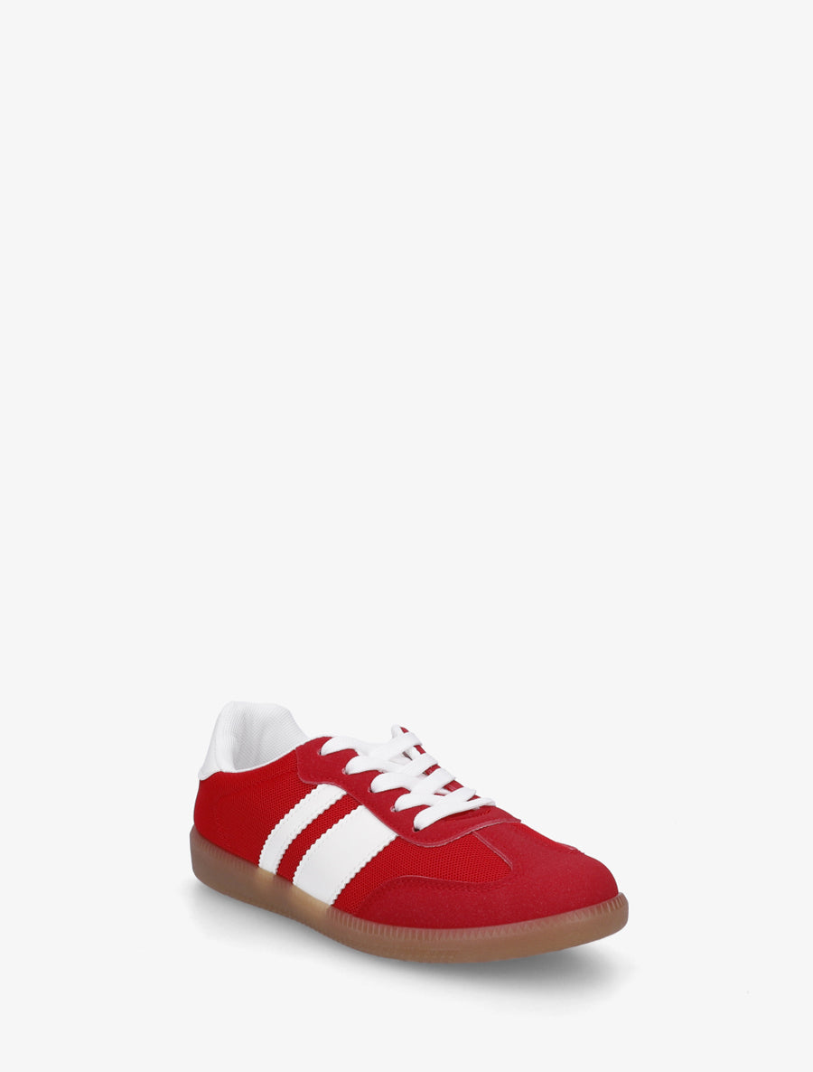 Sneakers plates en tissu à bandes contrastantes - Rouge - 2