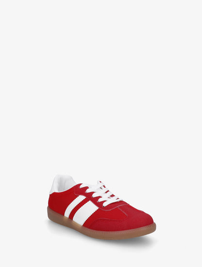 Sneakers plates en tissu à bandes contrastantes - Rouge - 2