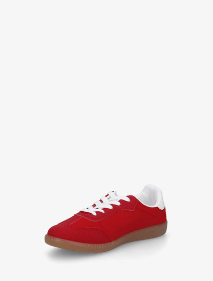 Sneakers plates en tissu à bandes contrastantes - Rouge - 3