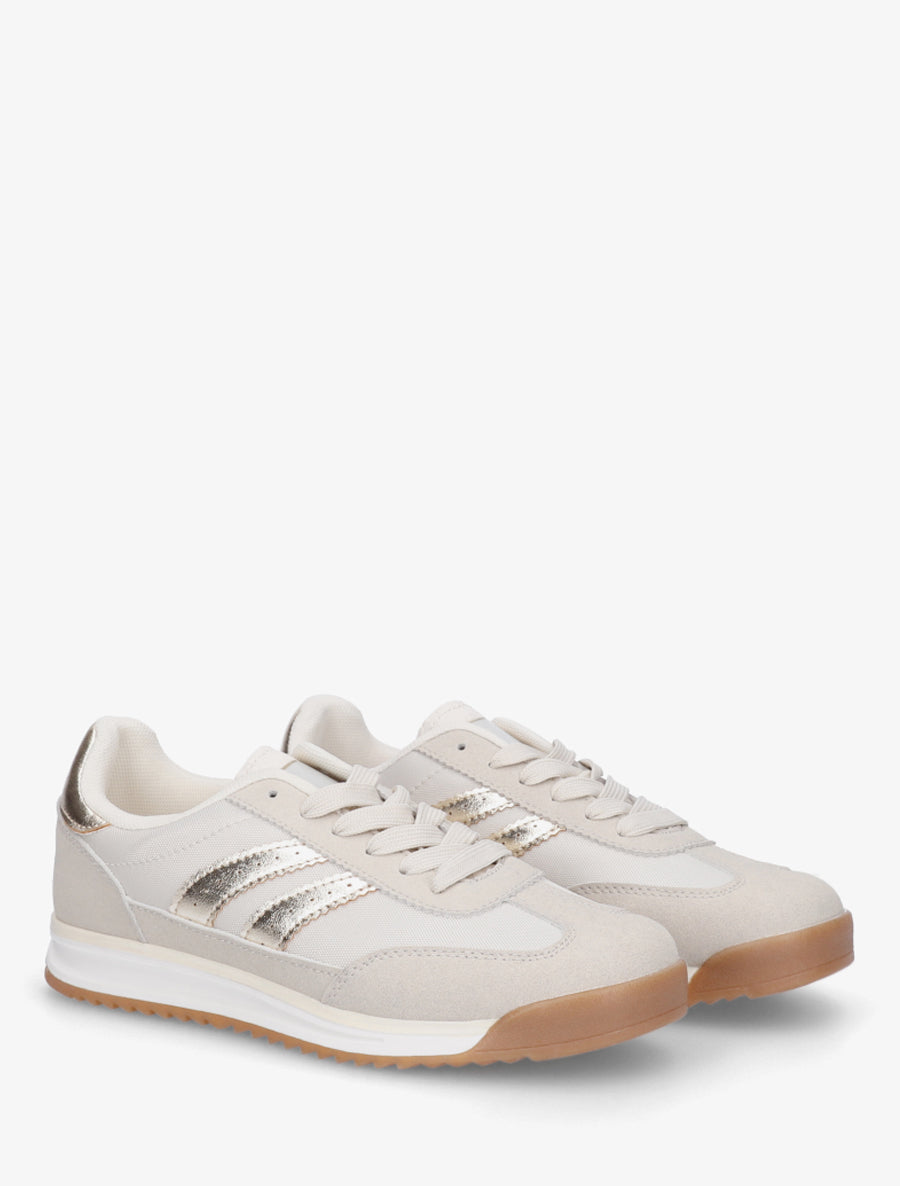 Sneakers en simili à empiècement effet nubuck - Beige - 4