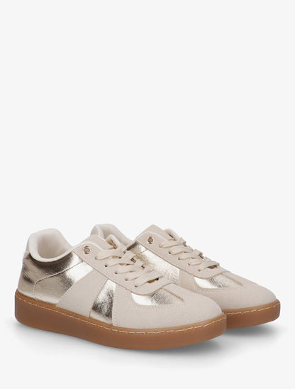 Baskets bi-matière à bout rond - Beige/or - 4