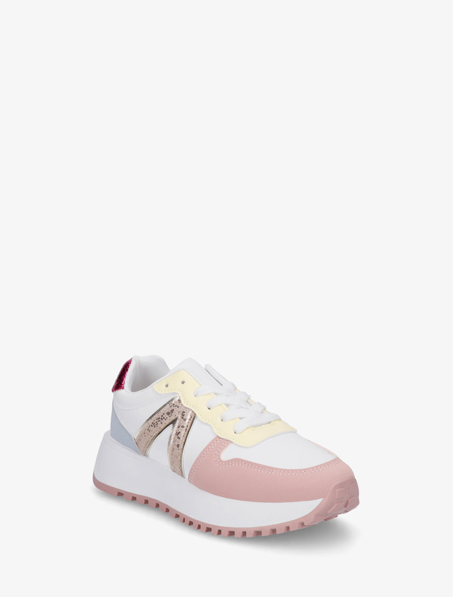 Sneakers en simili à détail imprimé python - Rose - 2