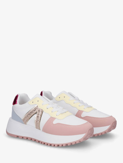 Sneakers en simili à détail imprimé python - Rose - 4