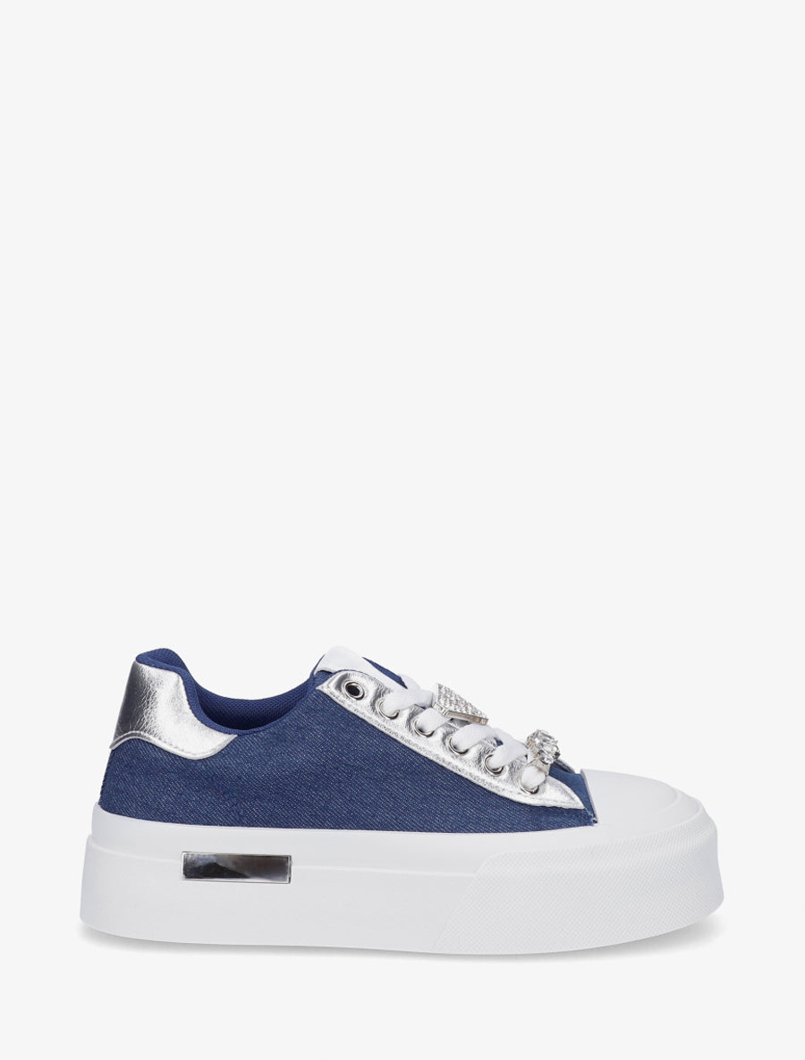 Baskets en denim à bijoux - Bleu denim - 1